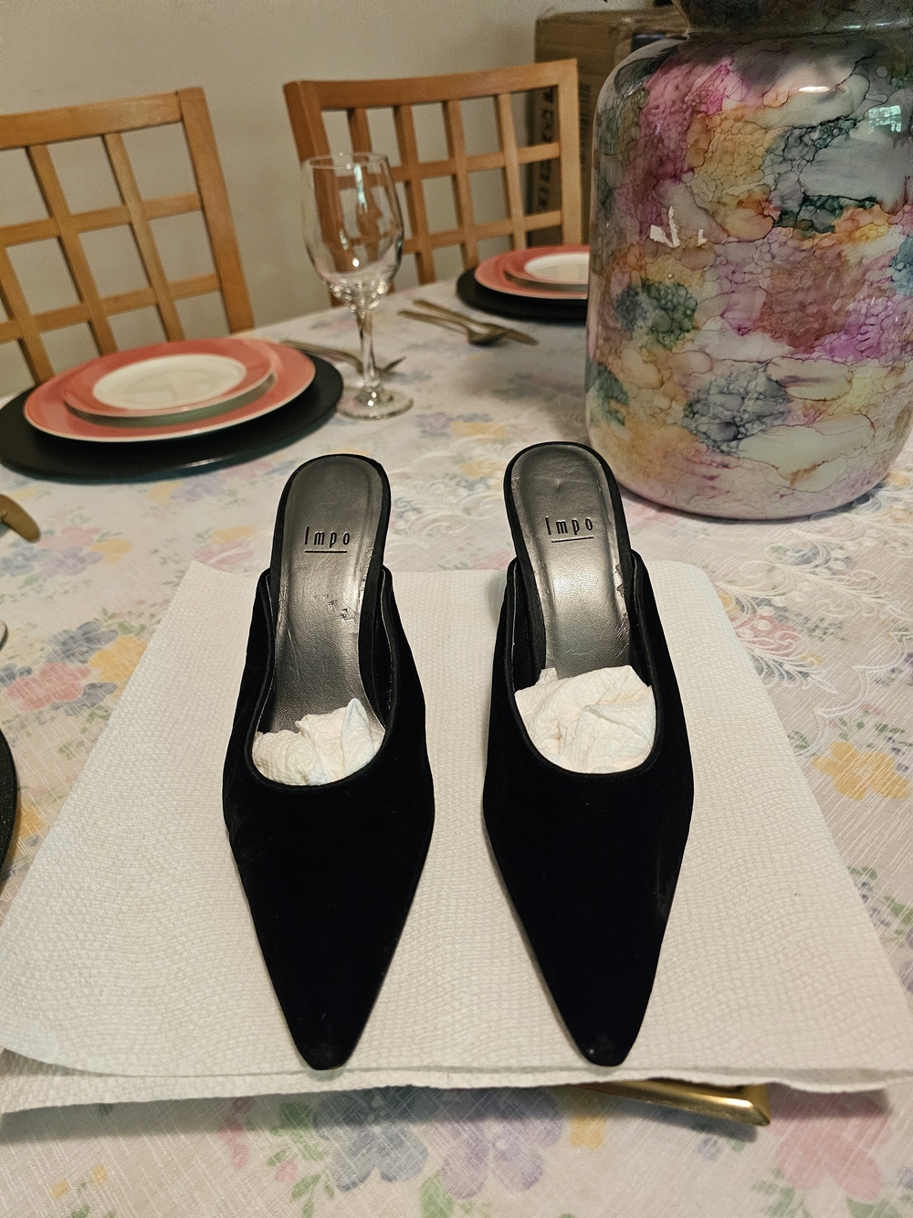 Impo Women's Black Pointed Toe Slip-On Heels